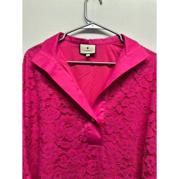 Tuckernuck Lace Willow Blouse Size M Stand Collar Scalloped Hem Desk To Drinks - Picture 6 of 14